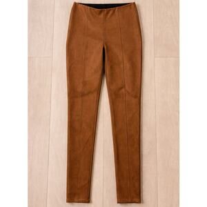Equestrian Western Brown Faux Leather Pull On Pants High Rise Riding Slim Indie